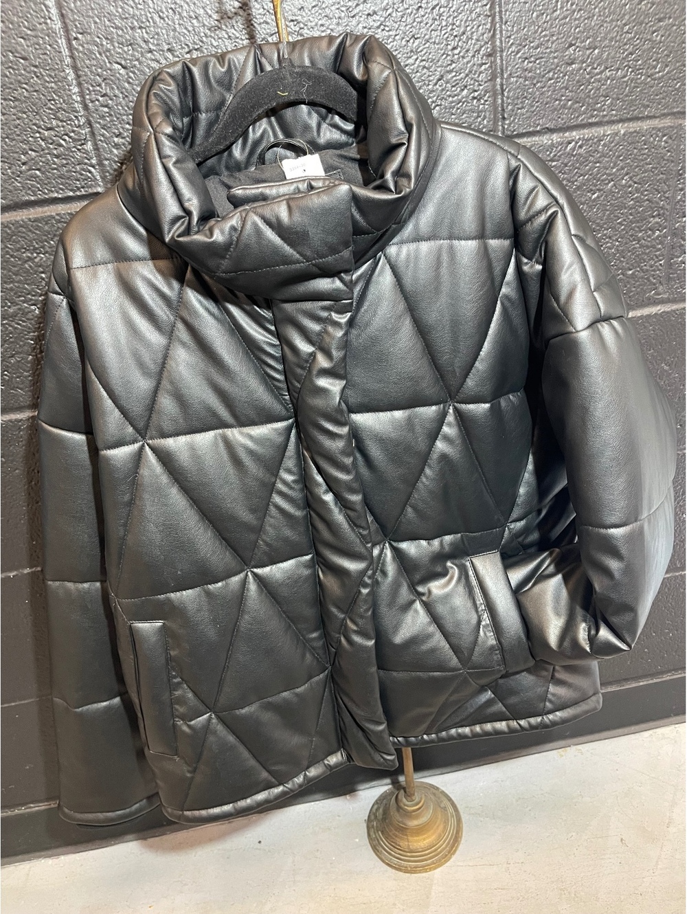 AllSaints Leather Puffer Jacket in Black, Size US 12